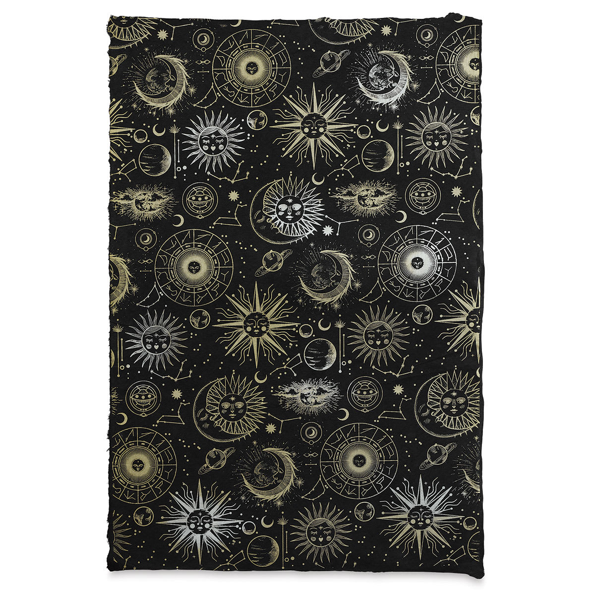 Celestial Print Lokta Paper- Black and Metallic, 20" x 30" (full sheet)