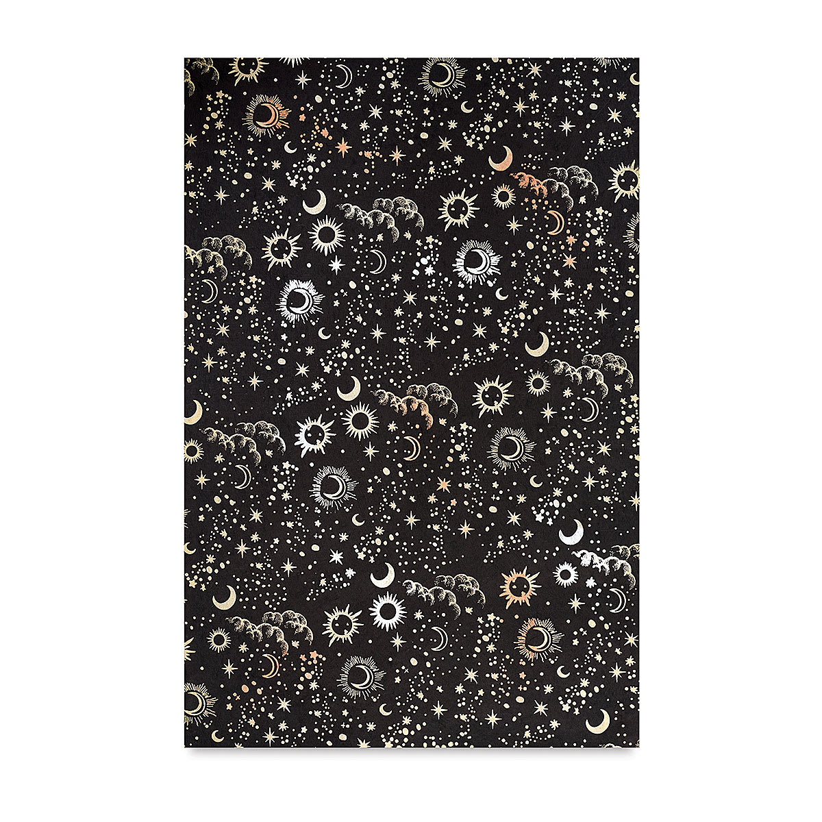 Constellations Print Lokta Paper - Sun, Moon, and Stars, Black and Metallic, 20" x 30" single sheet