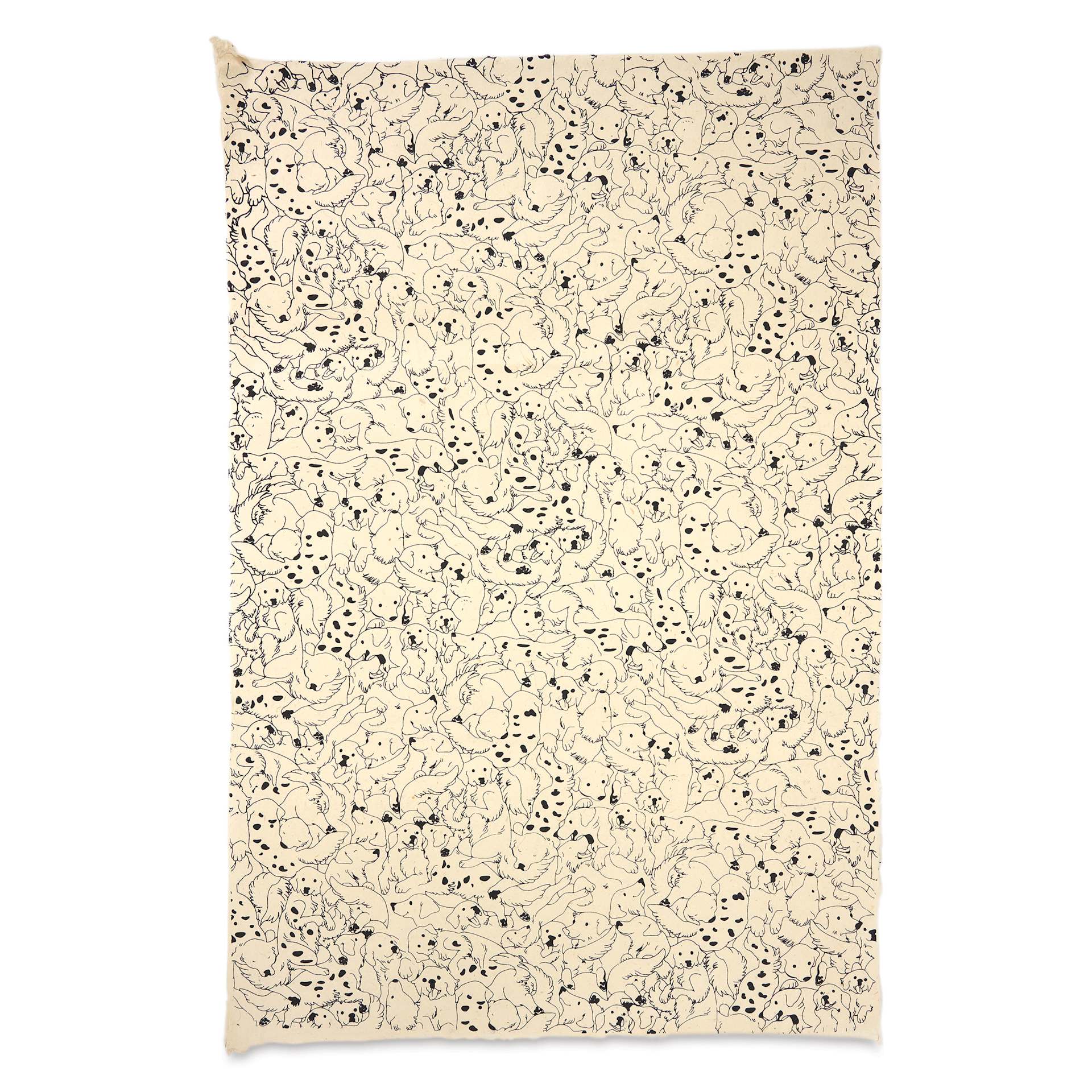 Lokta Paper - Dogs, Black and Cream, 20" x 30"