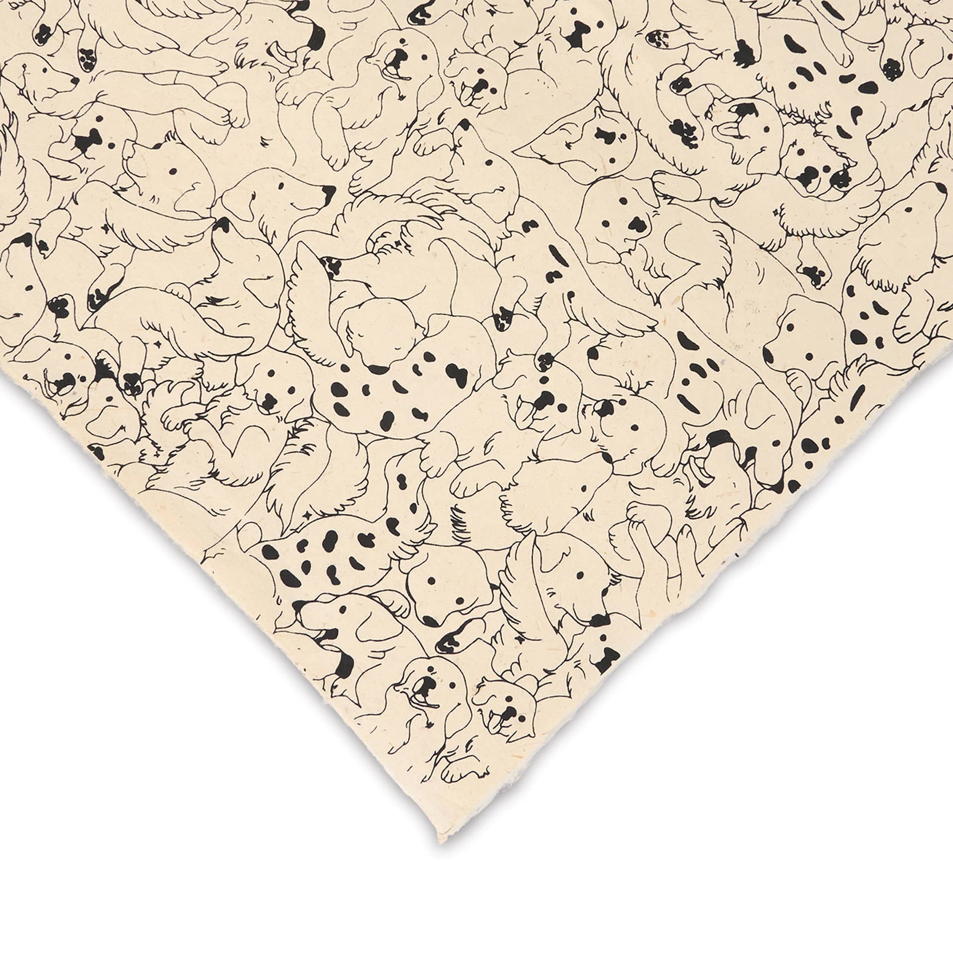 Lokta Paper - Dogs, Black and Cream, 20" x 30", corner of sheet