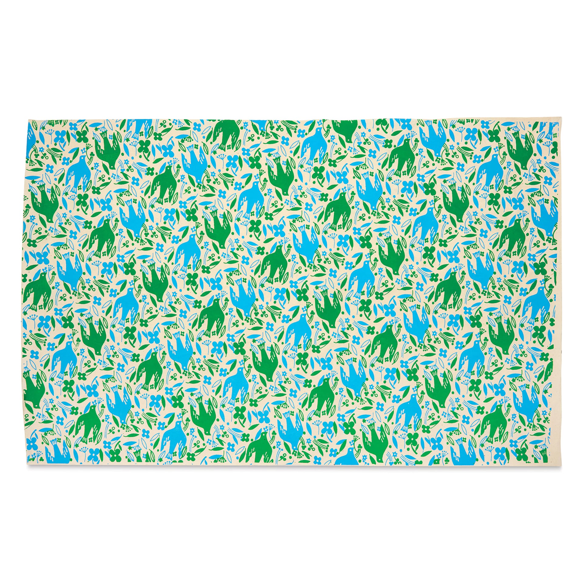 Lokta Paper - Doves, Turquoise/Cream, 20" x 30"