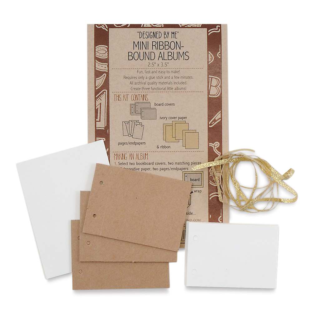 Books by Hand "Designed by Me" Blank Cover Bookbinding Kits - Mini Ribbon-Bound Albums, Ivory Pages