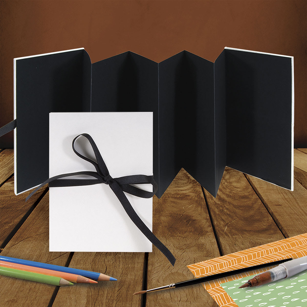Books By Hand Blank Cover Accordion Album Bookbinding Kit - Black Pages
