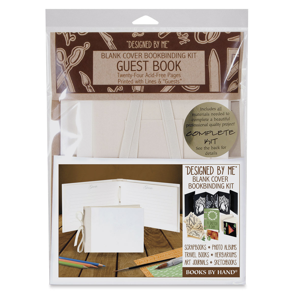 Books By Hand Blank Cover Guest Book Bookbinding Kit front of packaging