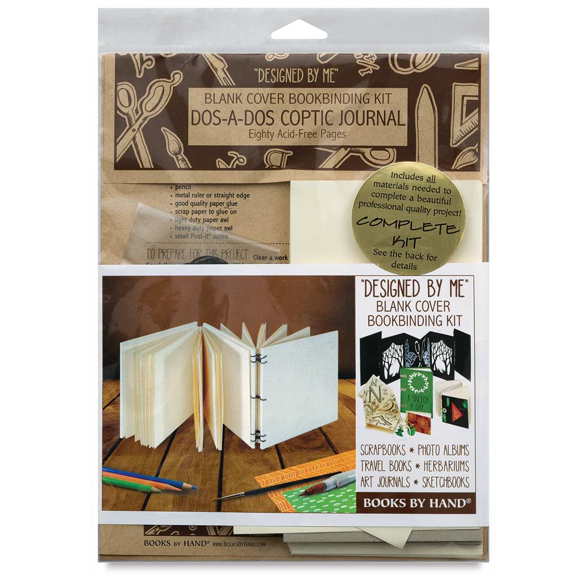 Books by Hand ''Designed by Me'' Blank Cover - Front of package of Dos-a-Dos Coptic Journal Kit