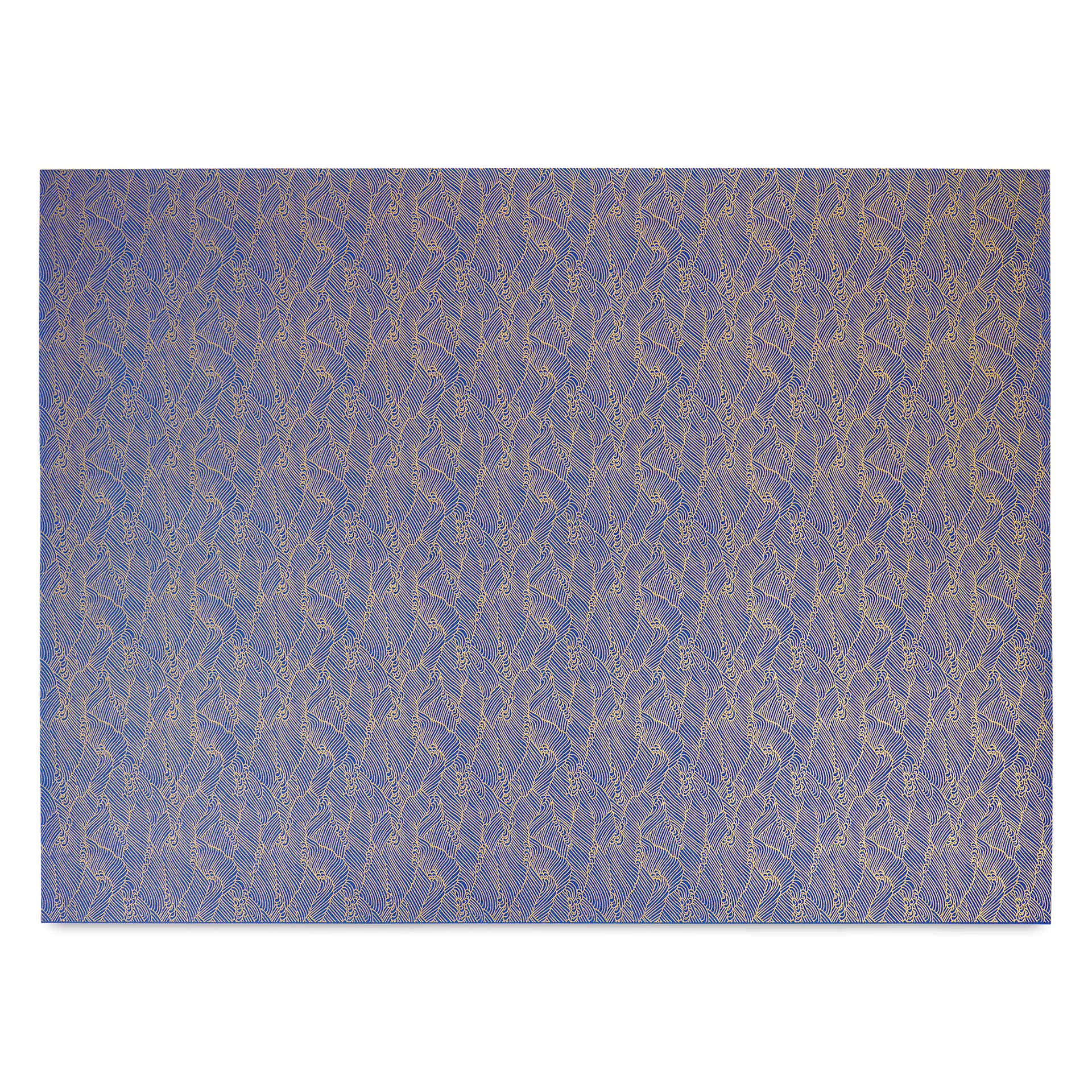 Aitoh Japanese Decorative Paper - Waves, Blue/Gold, 25" x 19"