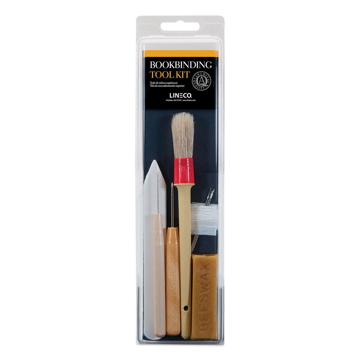 Lineco Bookbinding Tool Kit - Front of package showing components of Kit