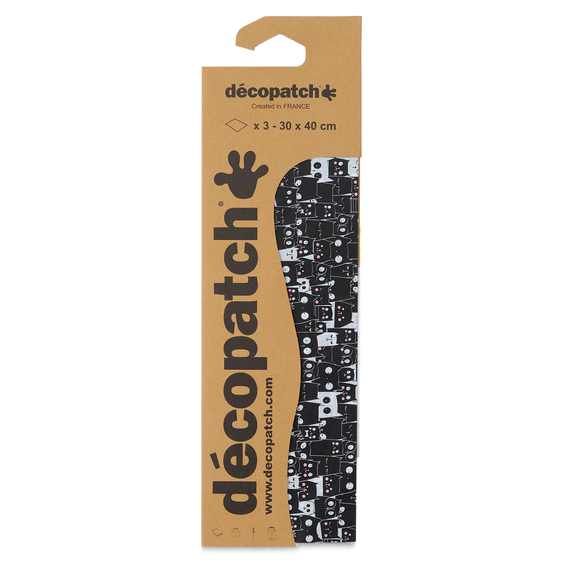 DecoPatch Decorative Papers - Black/White Cats, Pkg of 3, front of the packaging