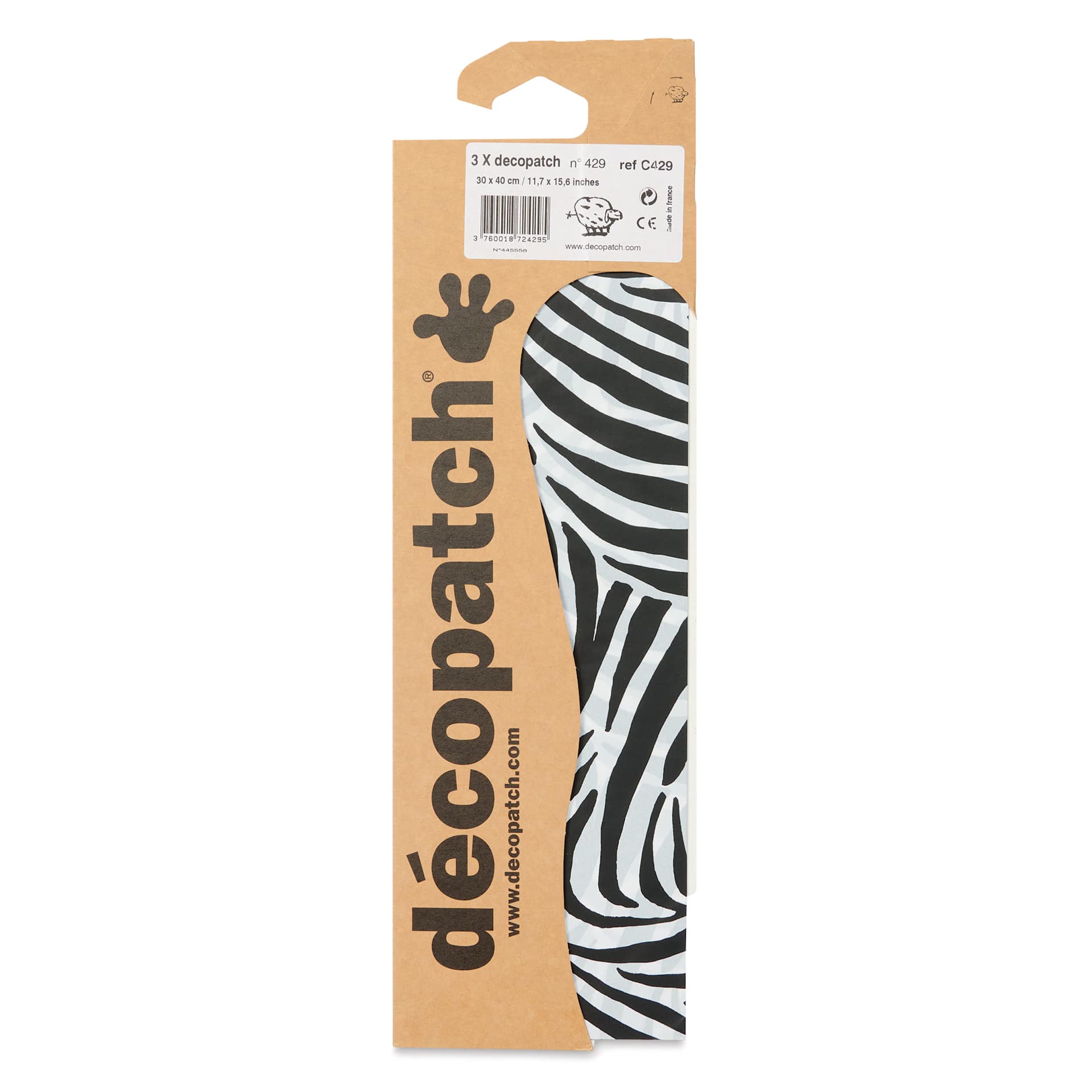 DecoPatch Decorative Papers - Zebra Print, Pkg of 3, 12" x 16" - front of packaging