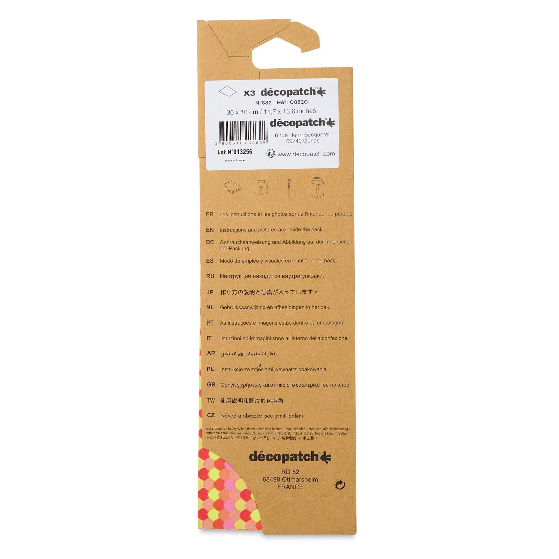 DecoPatch Decorative Papers - Scales, Pkg of 3, 12" x 16" - back of packaging