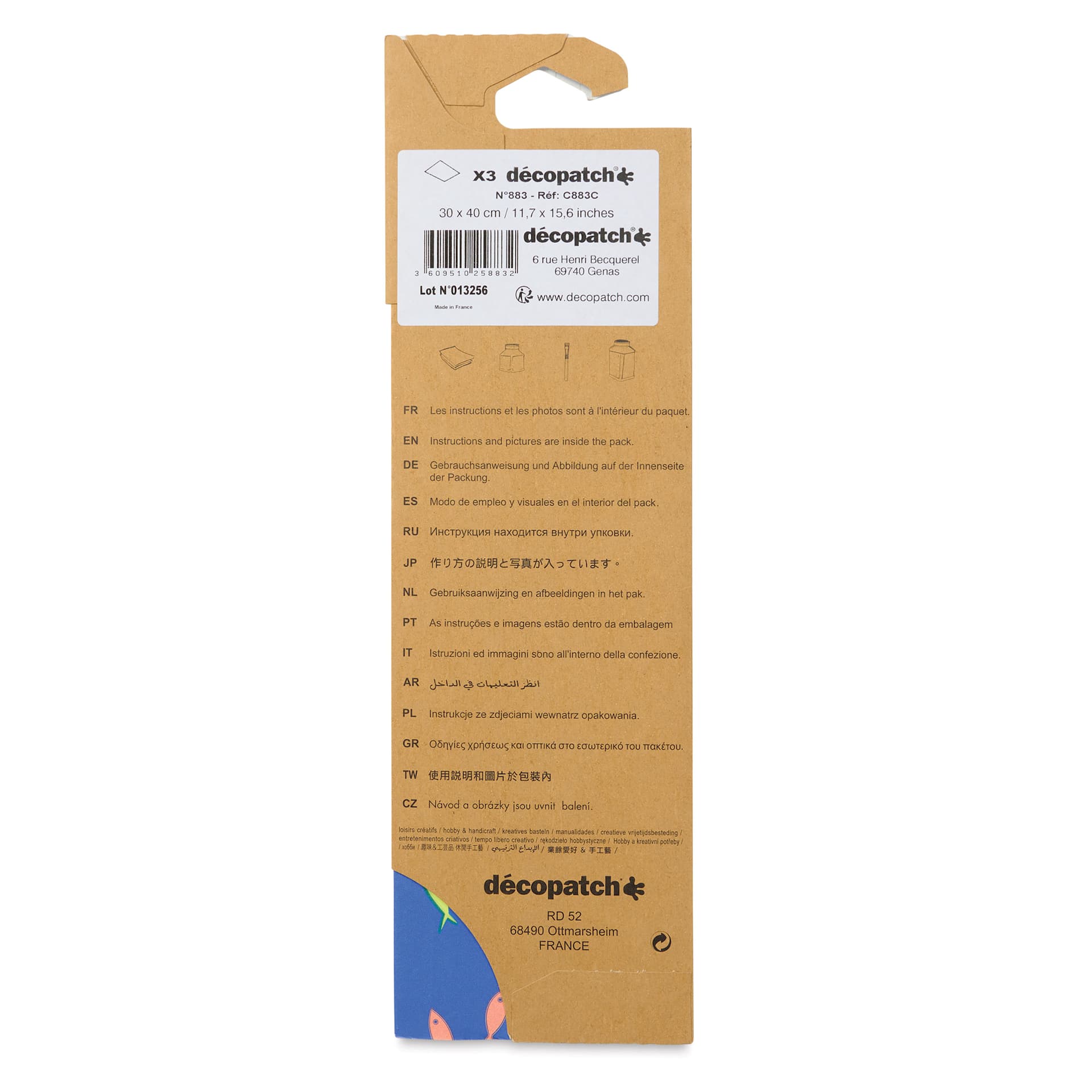 DecoPatch Decorative Papers - Fish, Pkg of 3, 12" x 16" - back of packaging