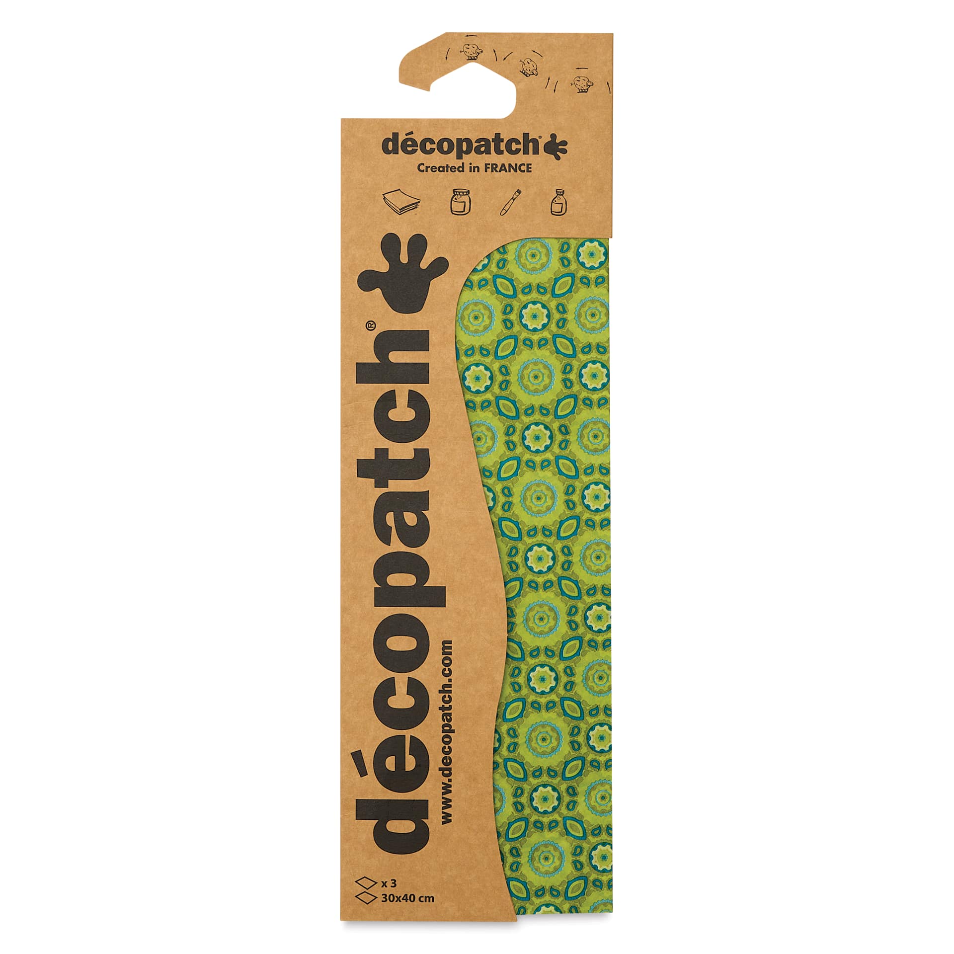 DecoPatch Decorative Papers - Green Cicles, Pkg of 3, 12" x 16" front of packaging