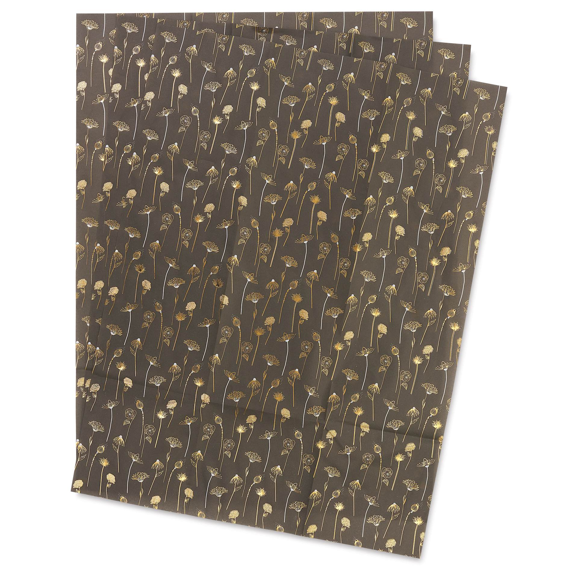 DecoPatch Decorative Papers - Black/Ivory Small Flowers, Pkg of 3, 12" x 16"