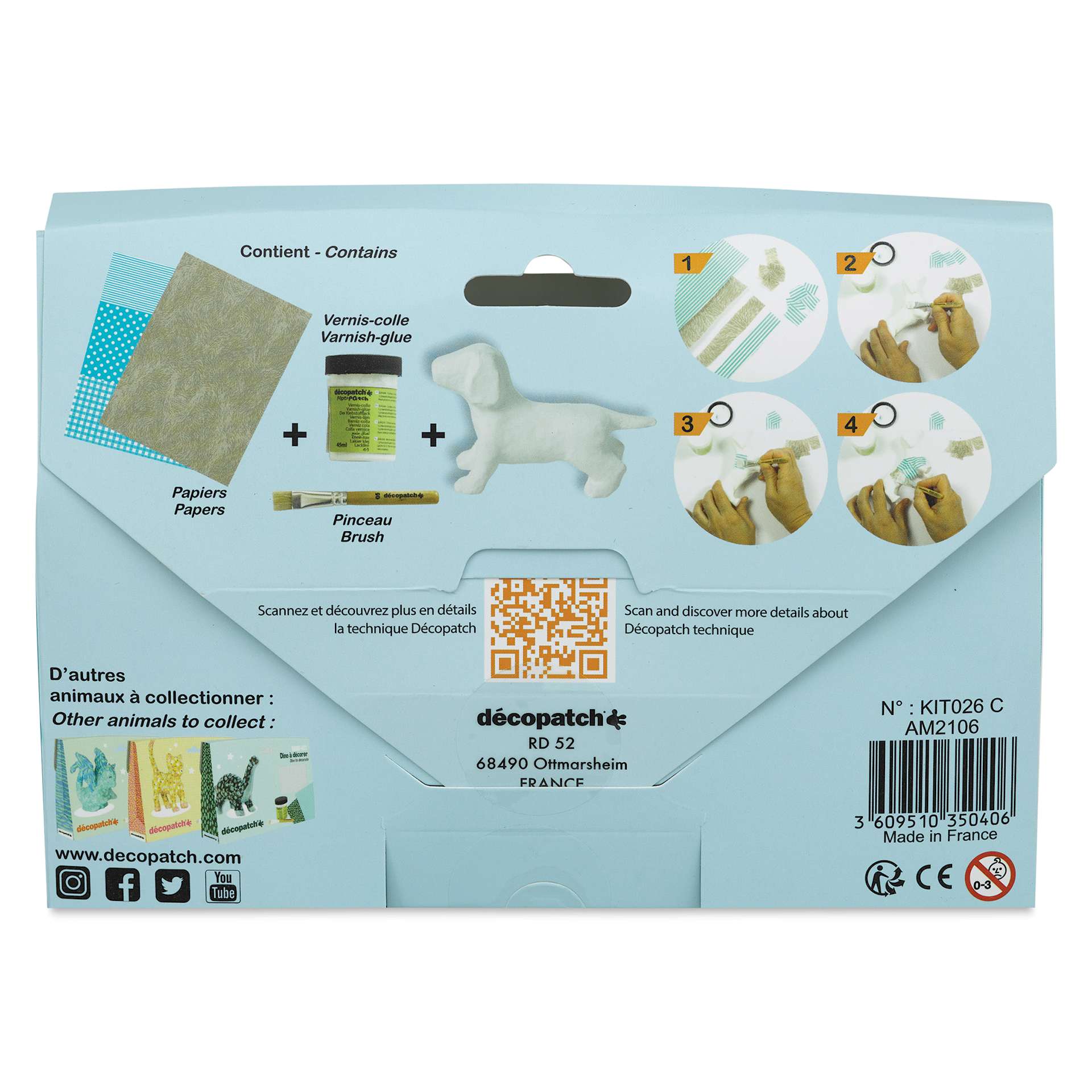 DecoPatch Paper Mache Dog Kit, back of the packaging