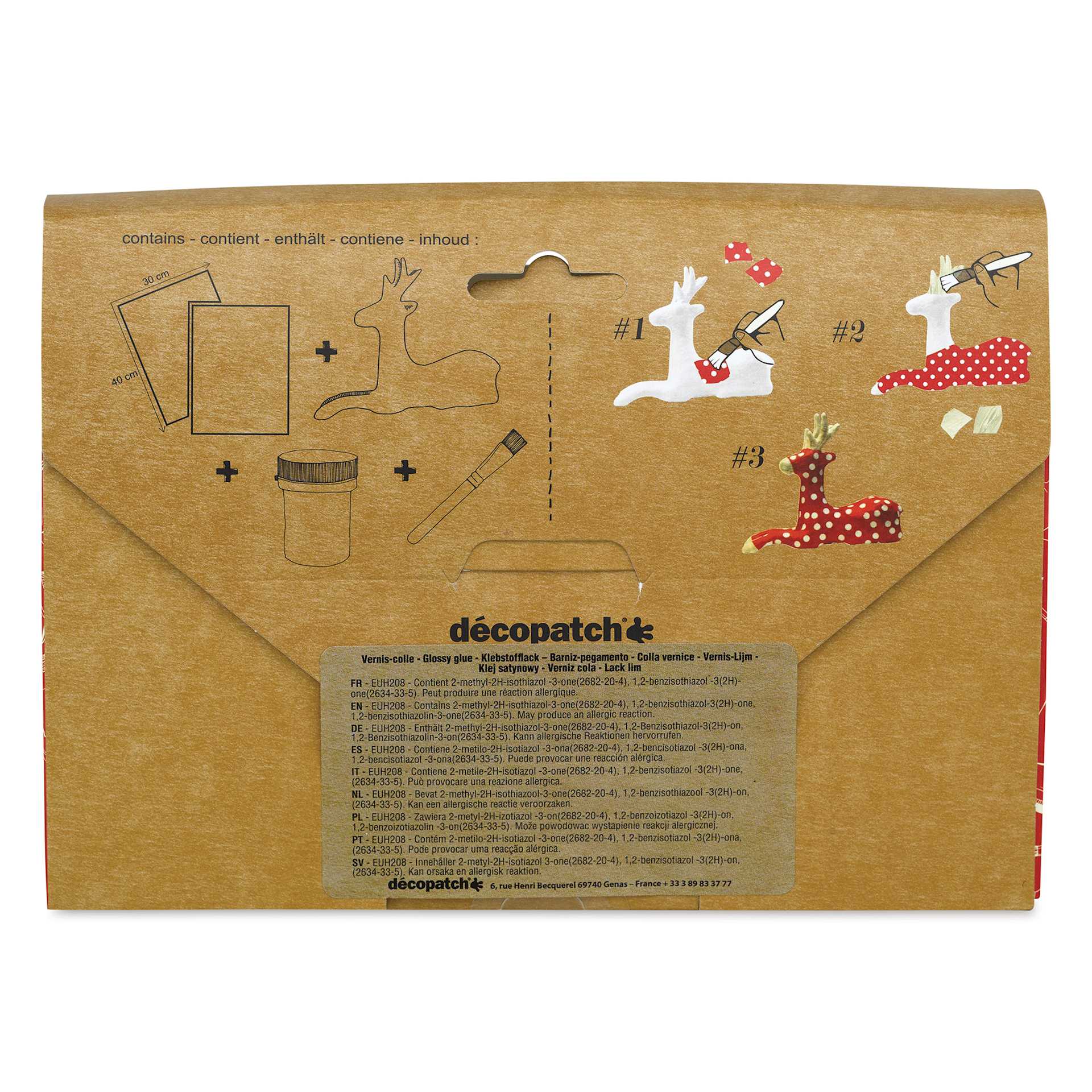 DecoPatch Paper Mache Reindeer Kit, back of the packaging