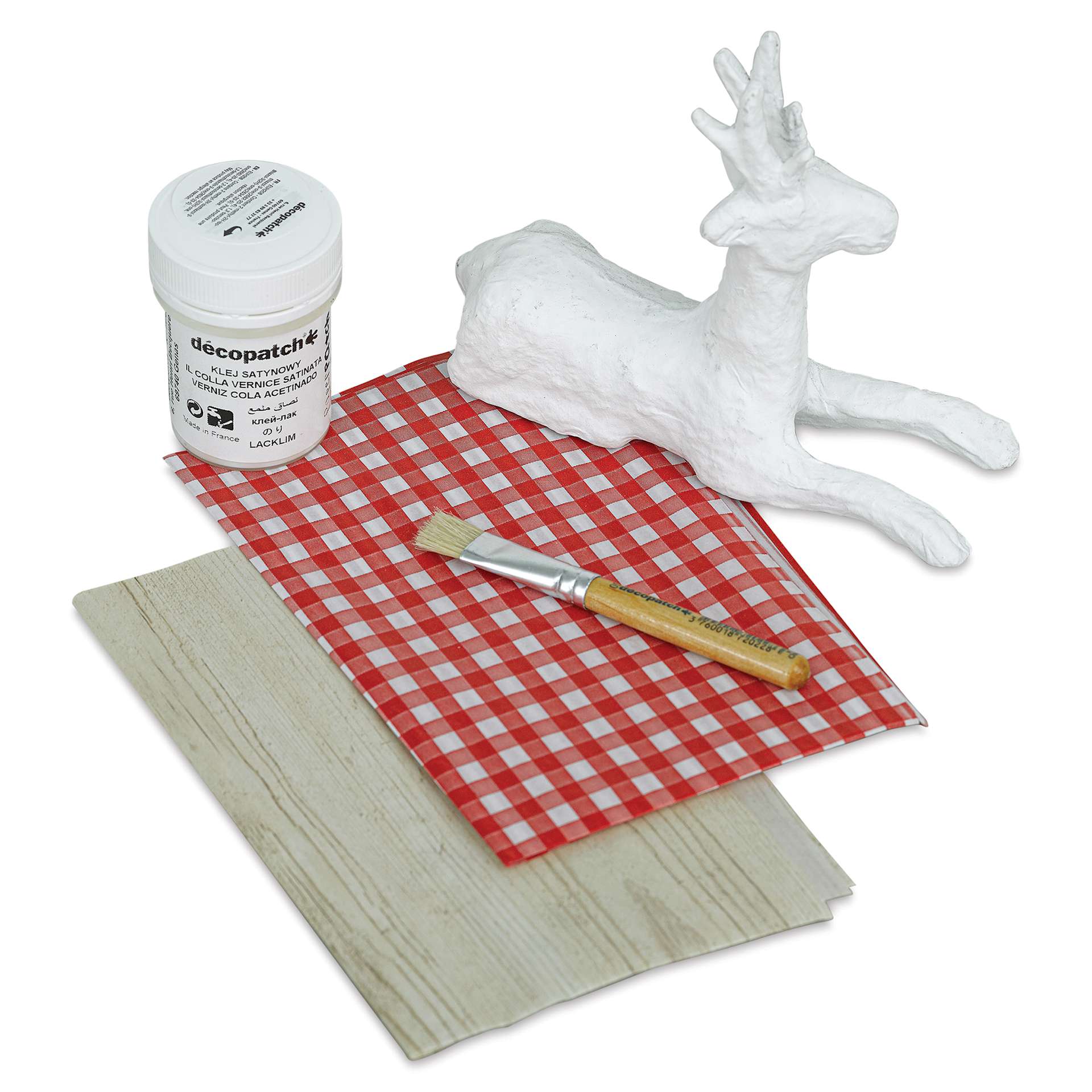 DecoPatch Paper Mache Reindeer Kit, contents laid out