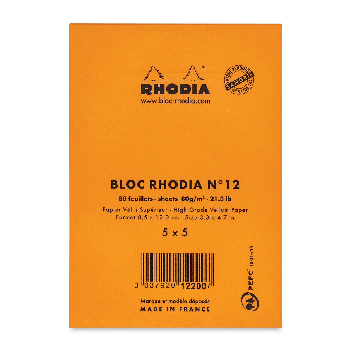 Rhodia Top-Stapled Notepad - Orange, Graph, 3-3/8" x 4-3/4" (back of pad)