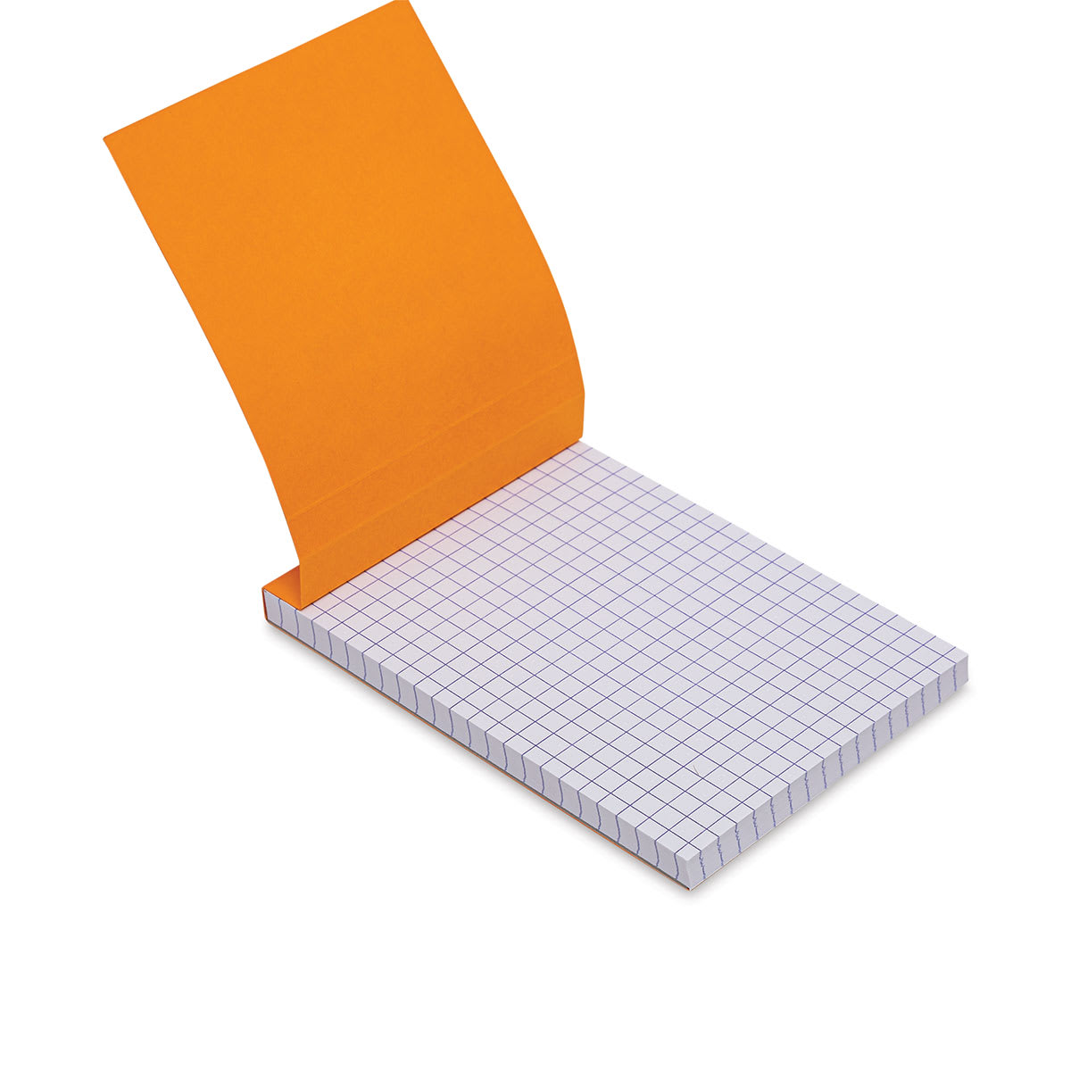 Rhodia Top-Stapled Notepad - Orange, Graph, 3-3/8" x 4-3/4" (cover raised to show paper)