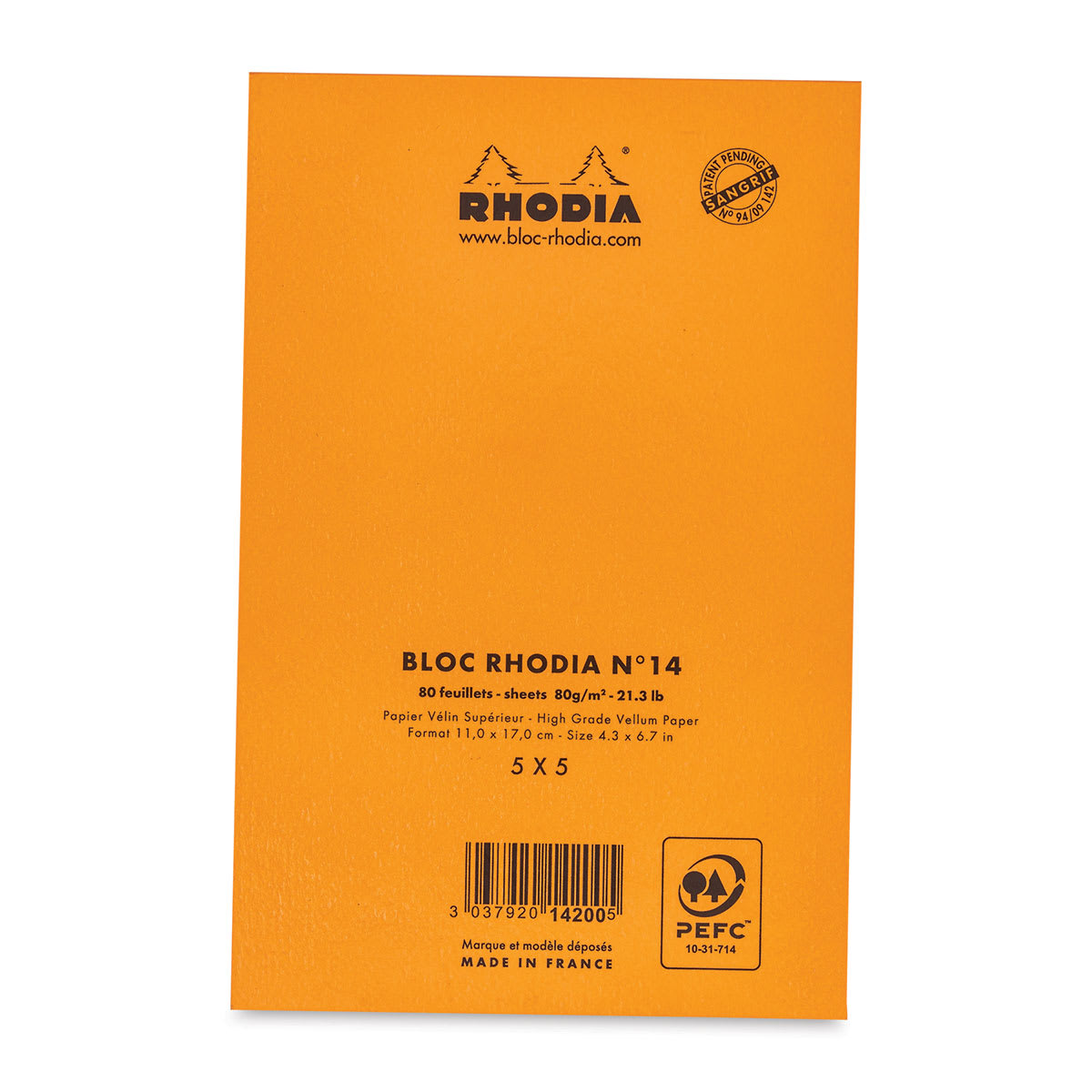 Rhodia Top-Stapled Notepad - Orange, Graph, 4-3/8" x 6-3/8" (back of pad)