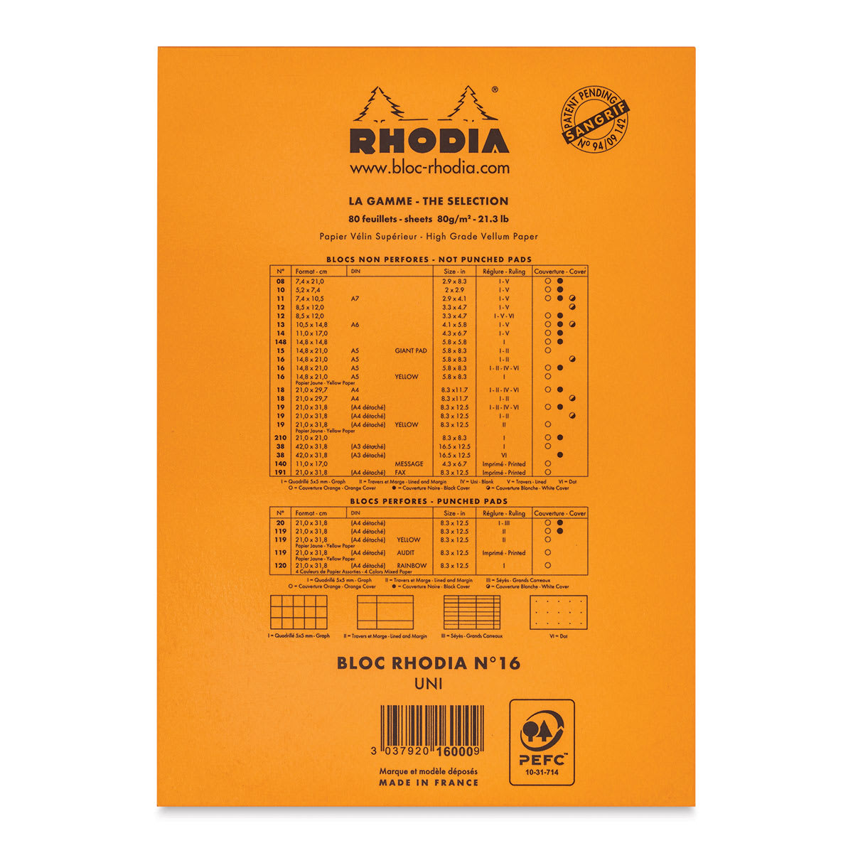 Rhodia Top-Stapled Notepad - Orange, Blank, 6" x 8-1/4" (back of pad)