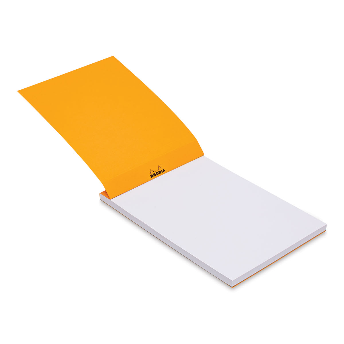 Rhodia Top-Stapled Notepad - Orange, Blank, 6" x 8-1/4" (cover raise to show paper)