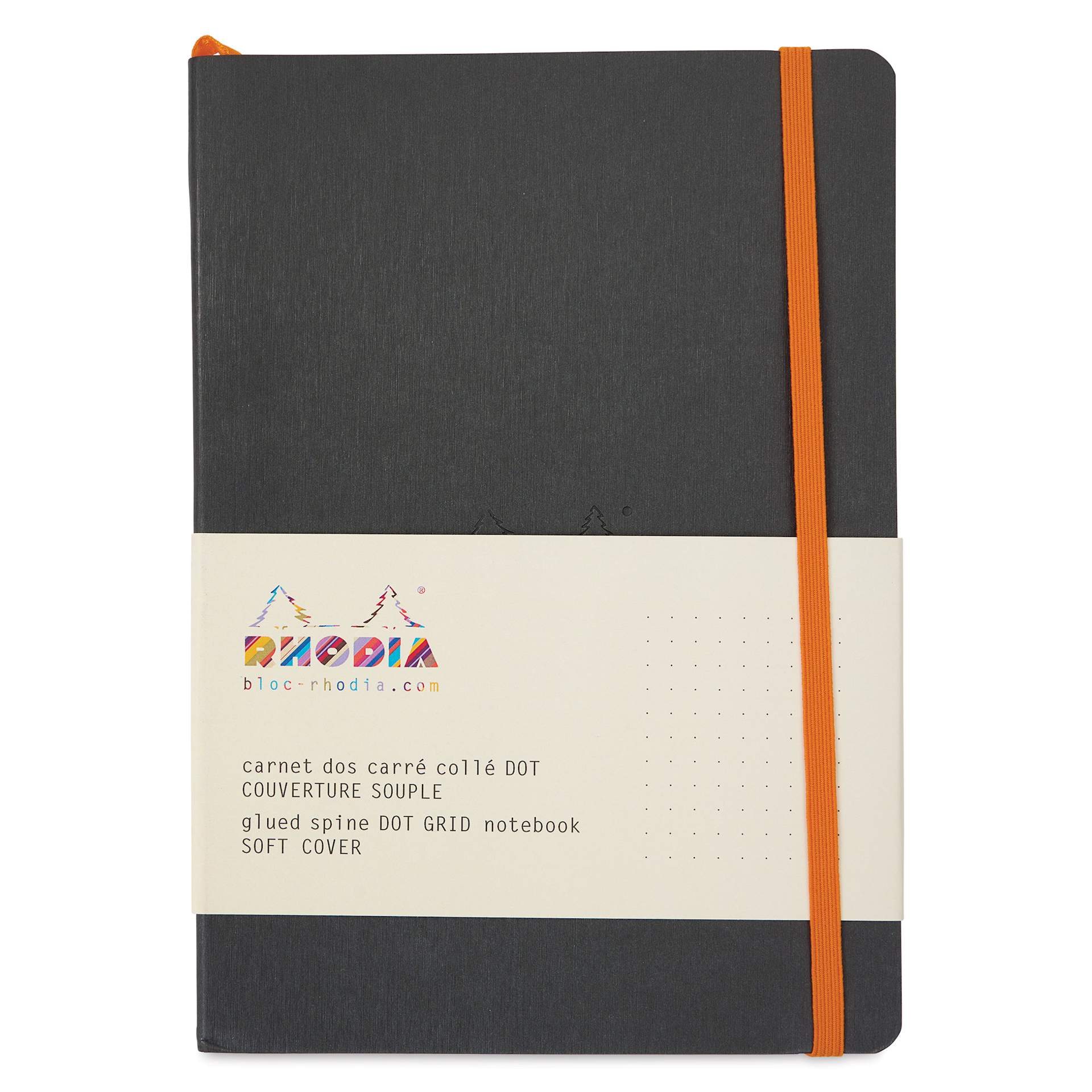Rhodiarama Soft Cover Notebook - Dot Grid, Black, 5-3/10" x 8-7/10", front of packaging