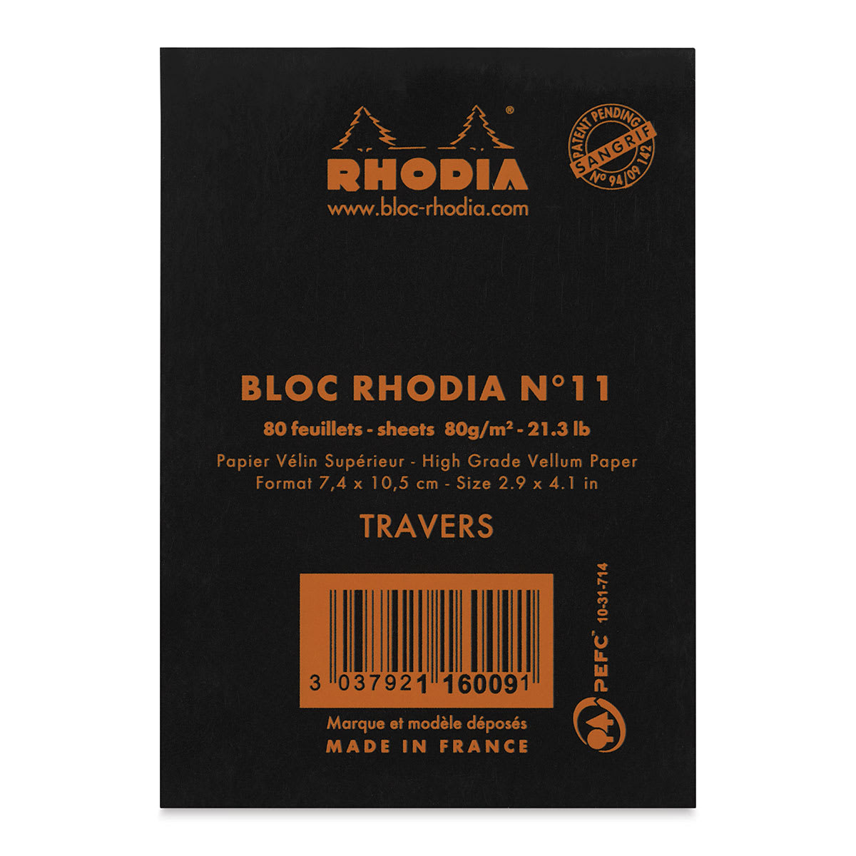 Rhodia Top-Stapled Notepad - Black, Ruled, 3" x 4" (back cover)