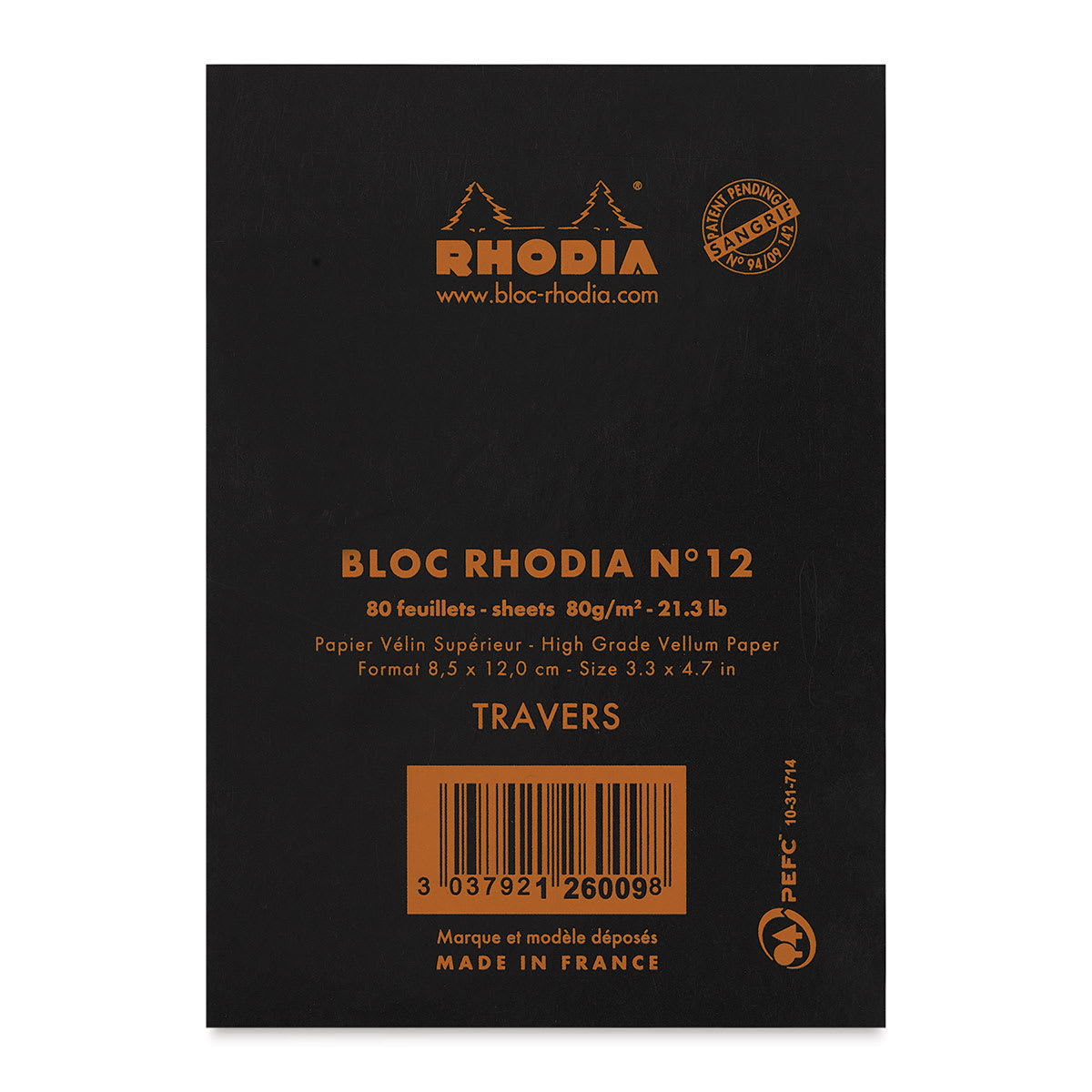 Rhodia Top-Stapled Notepad - Black, Ruled, 3-3/8" x 4-3/4" (back cover)