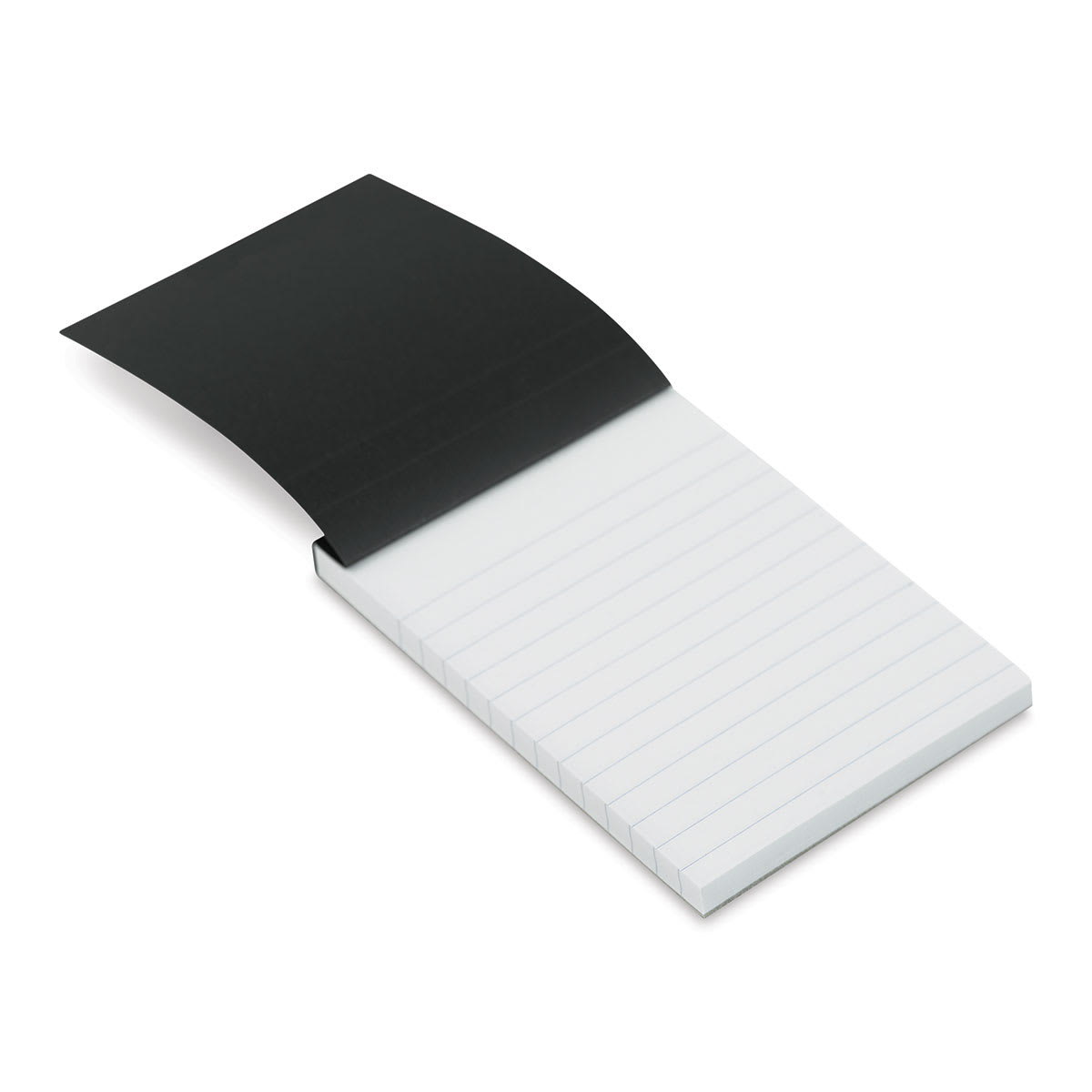 Rhodia Top-Stapled Notepad - Black, Ruled, 3-3/8" x 4-3/4" (cover raised to show paper)