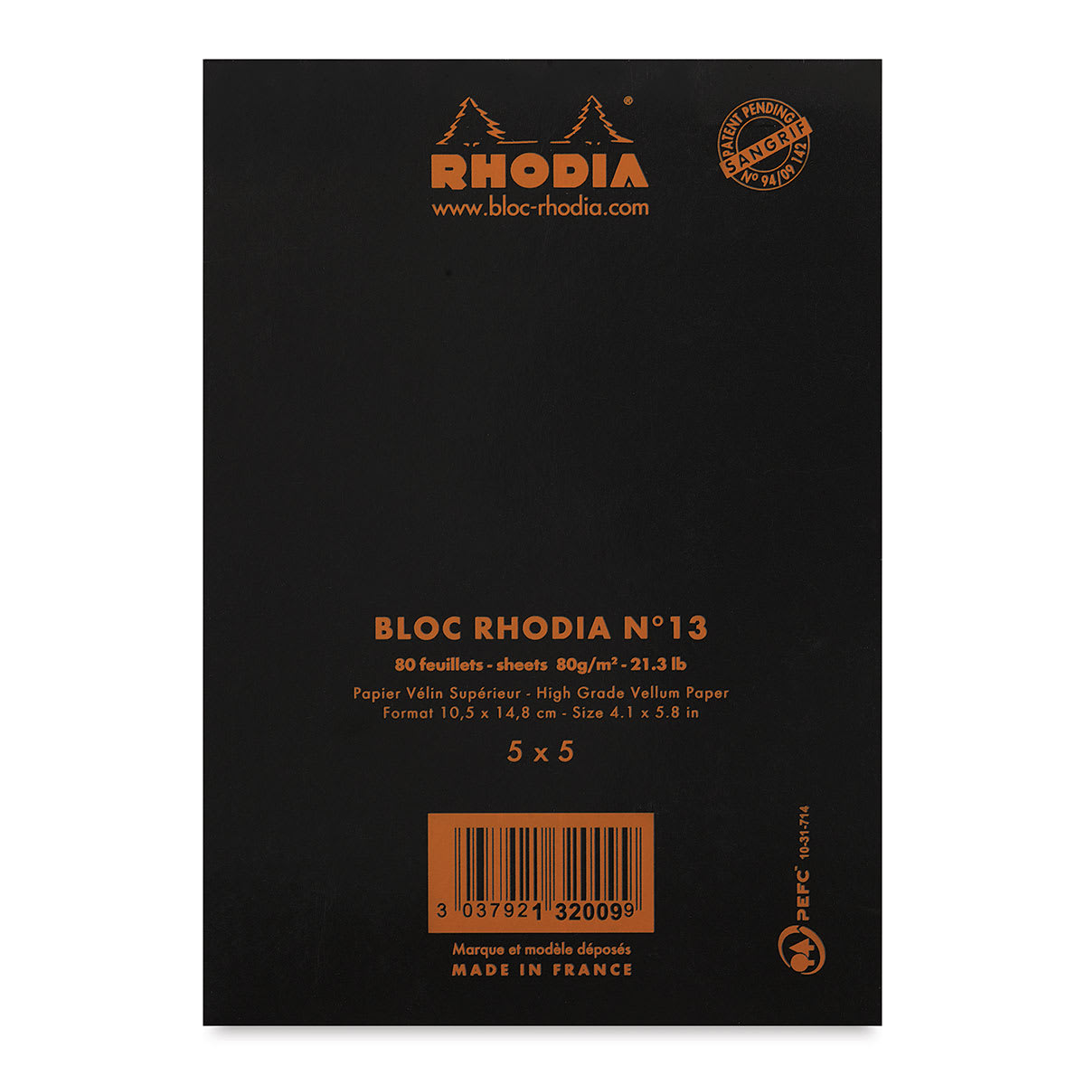 Rhodia Top-Stapled Notepad - Black, Graph, 4" x 6" (back cover)