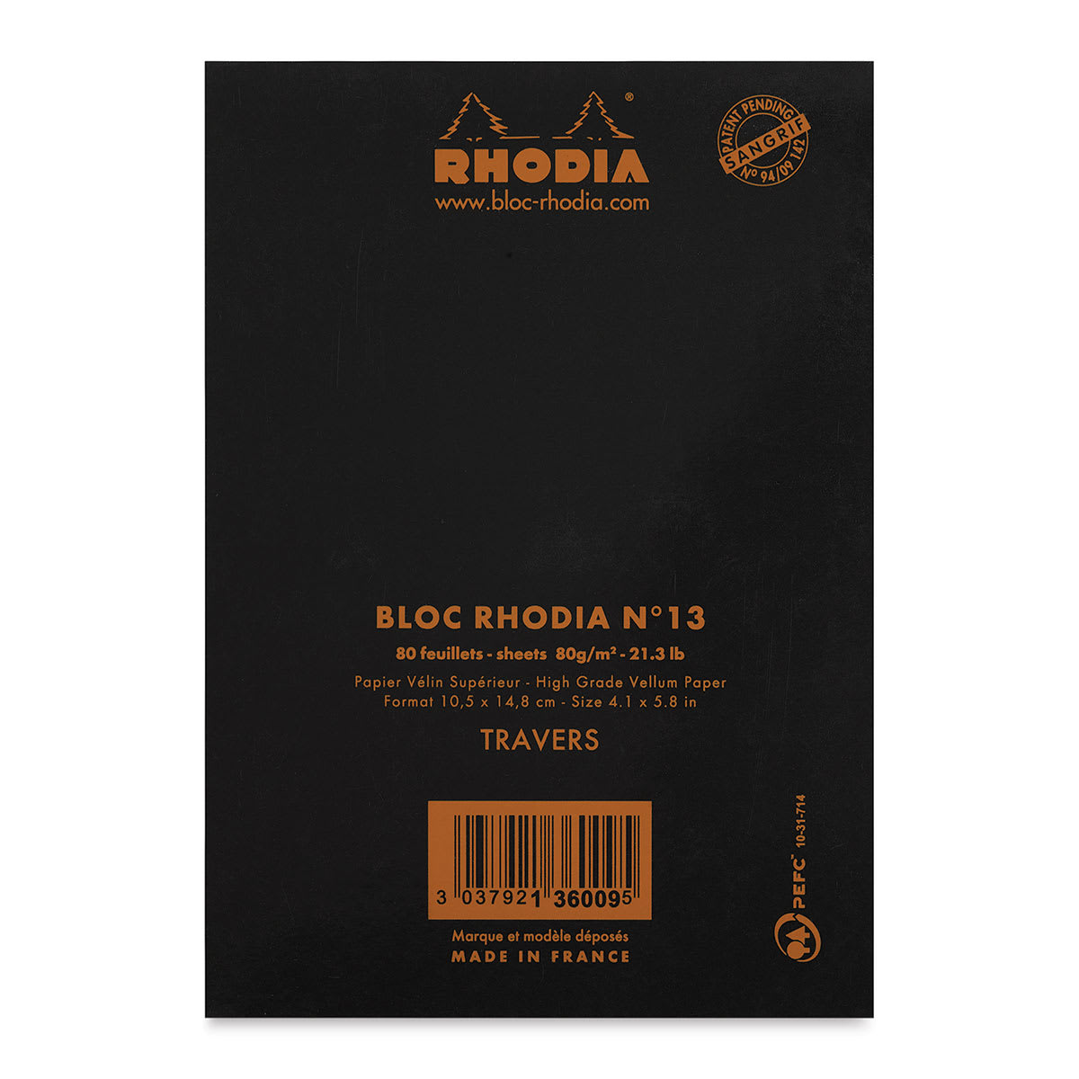 Rhodia Top-Stapled Notepad - Black, Ruled, 4" x 6" (back cover)