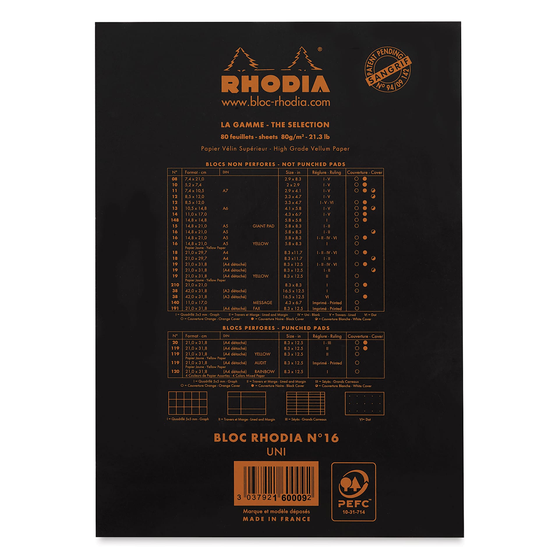 Rhodia Top-Stapled Notepad - Black, Blank, 6" x 8-1/4" (back)