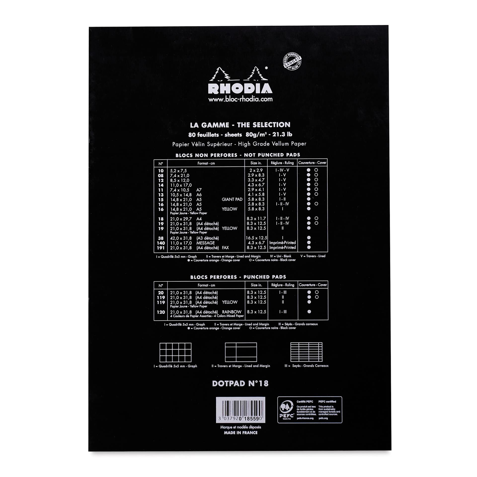 Rhodia Top-Stapled Notepad - Black, 11-3/4" x 8-1/4", DotPad, back of notebook