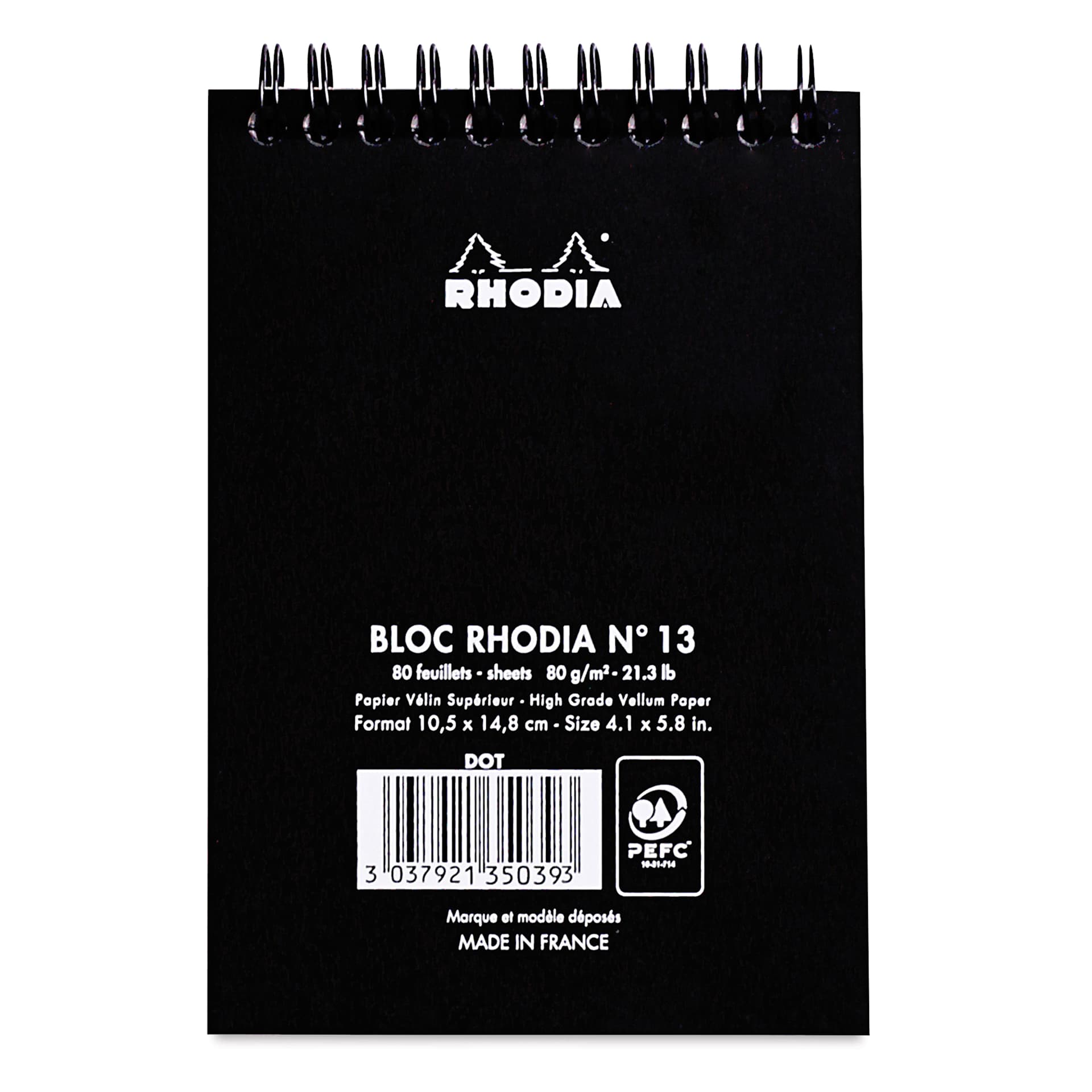 Rhodia Wirebound Pad - Dot Grid, Black, 4" x 6", back