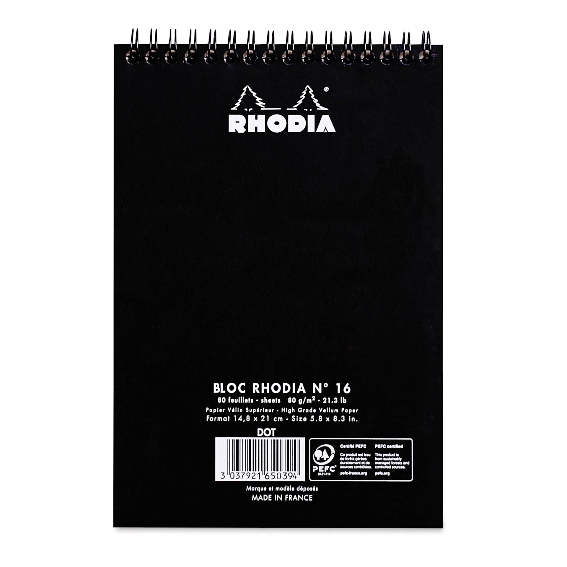 Rhodia Wirebound Pad - Dot Grid, Black, 6" x 8-1/4", back