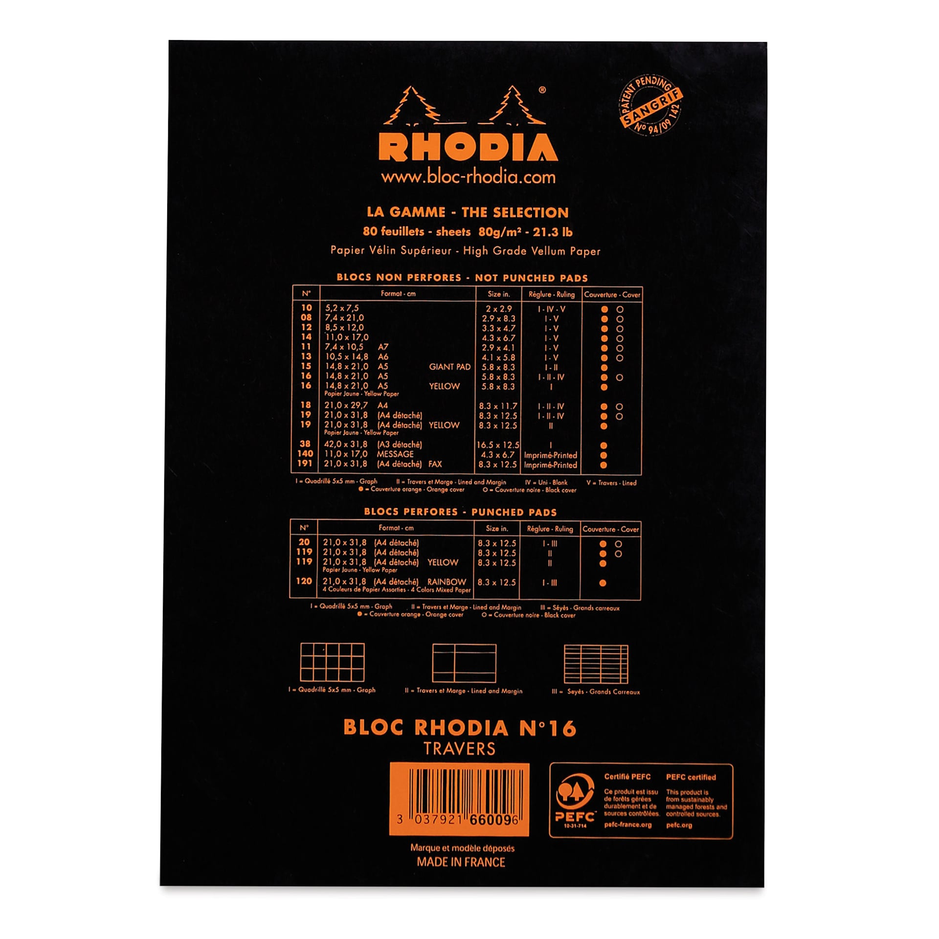 Rhodia Classic Staplebound Notebook - Black, 8-1/4" x 6", Ruled, back of notebook
