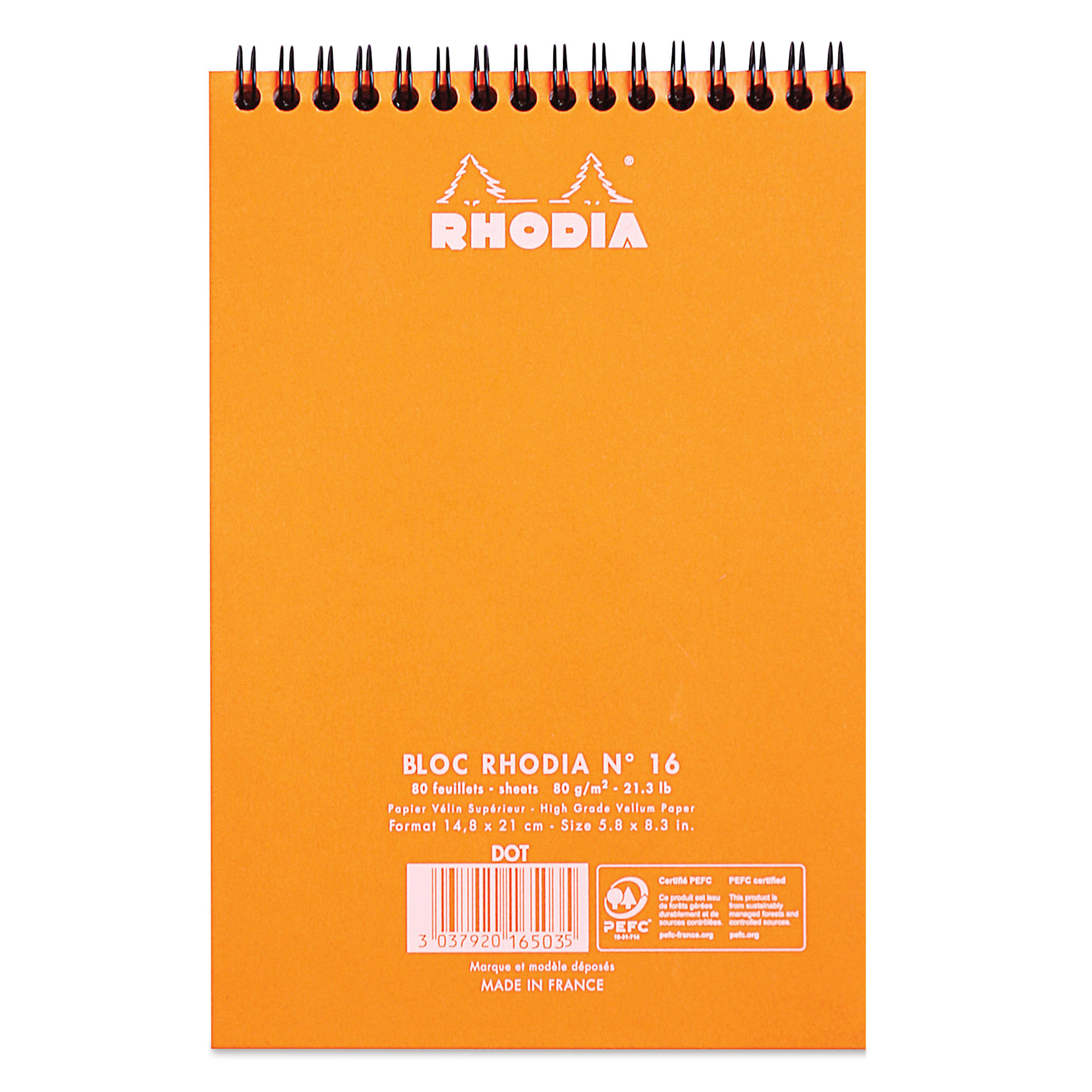 Rhodia Wirebound Pad - Dot Grid, Orange, 6" x 8-1/4", back