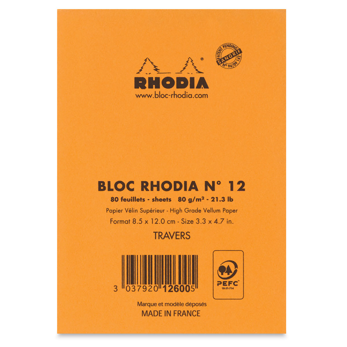 Rhodia Top-Stapled Notepad - Orange, Ruled, 3-3/8" x 4-3/4" (back cover)