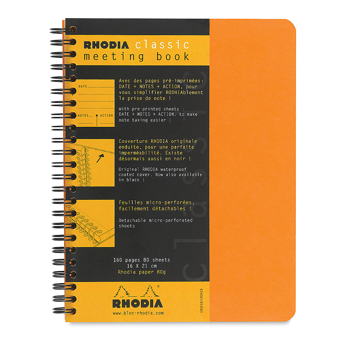 Rhodia Wirebound Meeting Notebook - Orange, Lined, 8-1/4" x 6-1/2"
