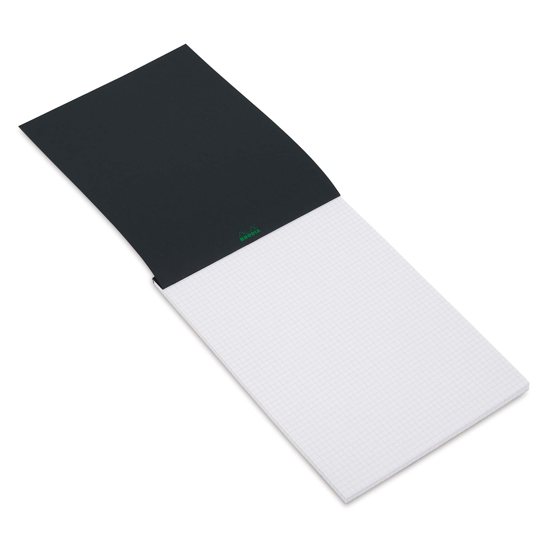 Rhodia Greenpad Notepad - Grid, Black, 8-1/4" x 11-3/4", open