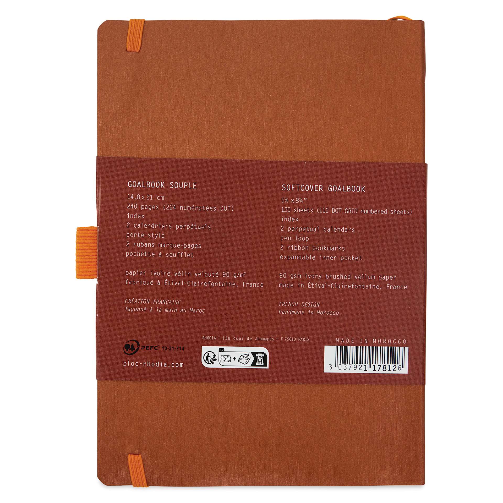 Rhodia Dotted Goalbook - 5-1/2" x 8-3/4", Bronze, back of packaging
