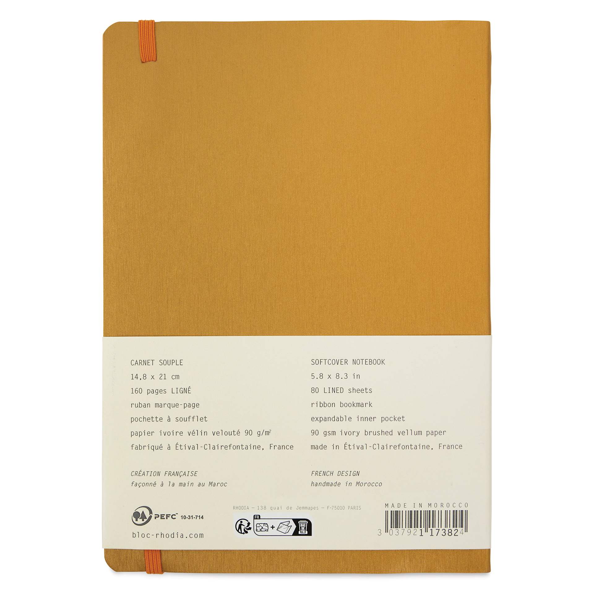 Rhodiarama Soft Cover Notebook - Lined, Gold, 5-3/10" x 8-7/10"