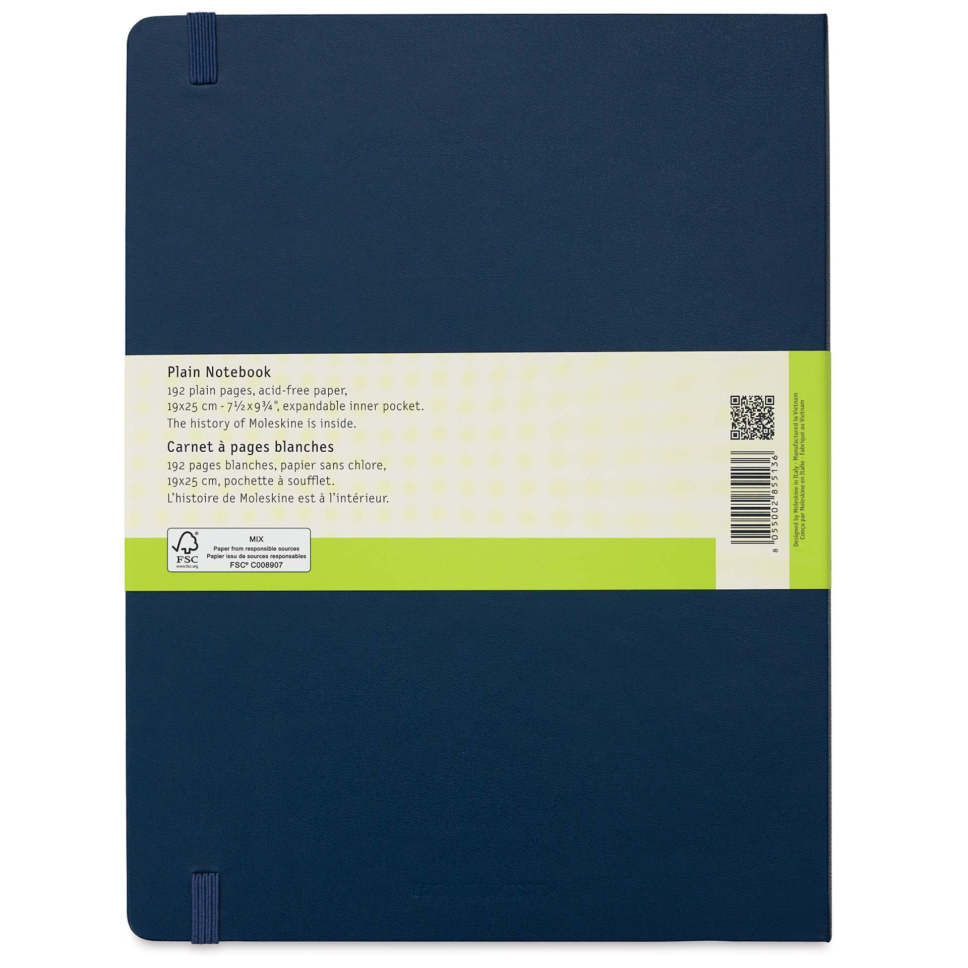 Moleskine Classic Hardcover Notebook - Navy, Blank, 9-3/4" x 7-1/2" (back)