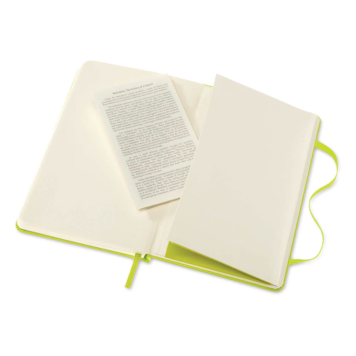 Moleskine Classic Hardcover Notebook - Lemon Green, Blank, 5-1/2" x 3-1/2" (showing the pocket)