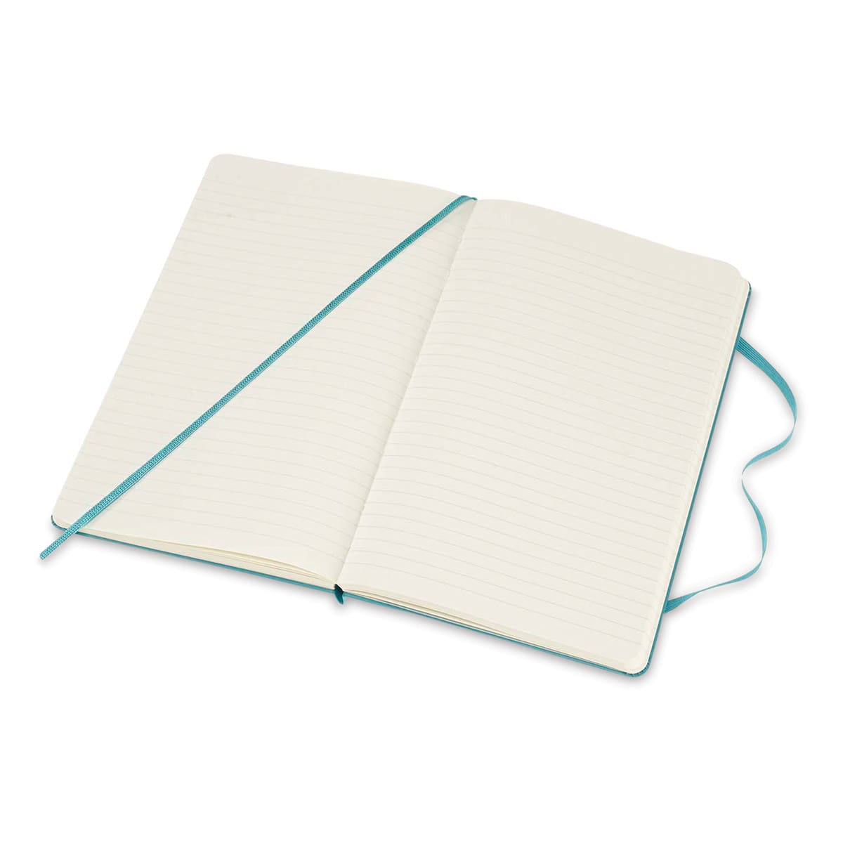 Moleskine Classic Hardcover Notebook - Reef Blue, Ruled, 8-1/4" x 5" (open)