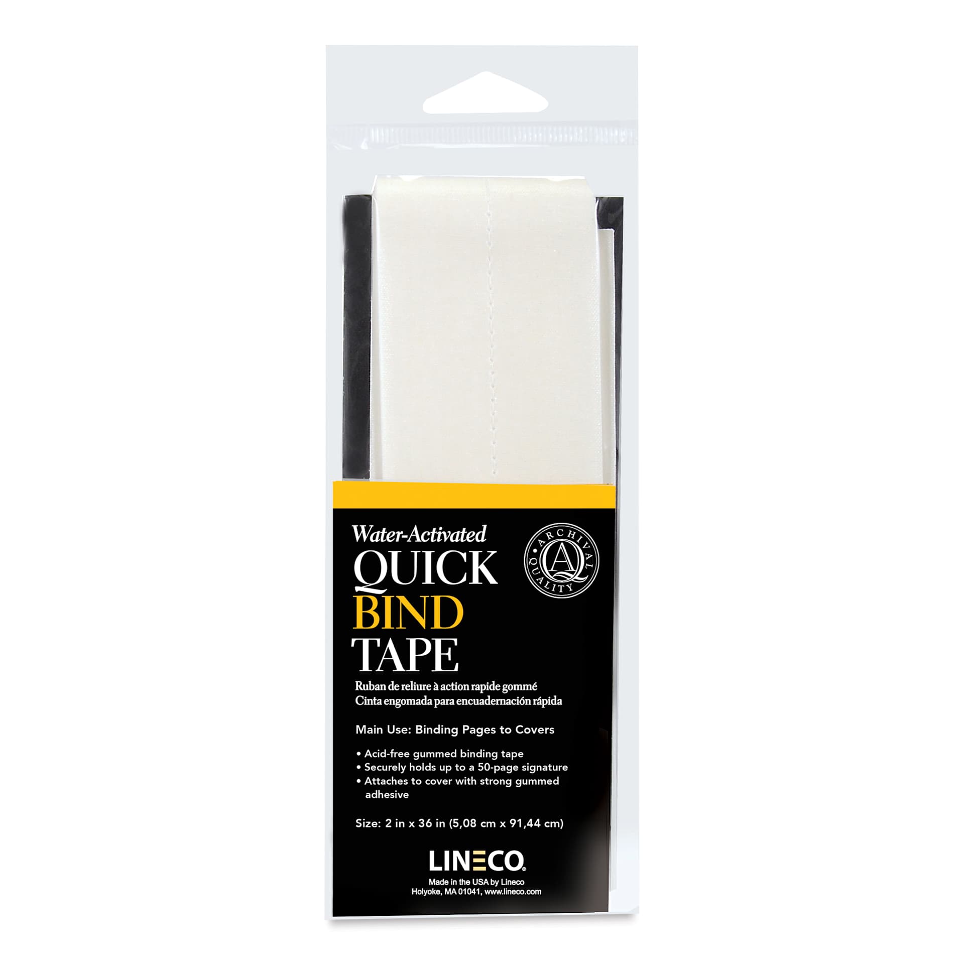 Lineco Water-Activated Quick Bind Tape - 2" x 36", front of the packaging