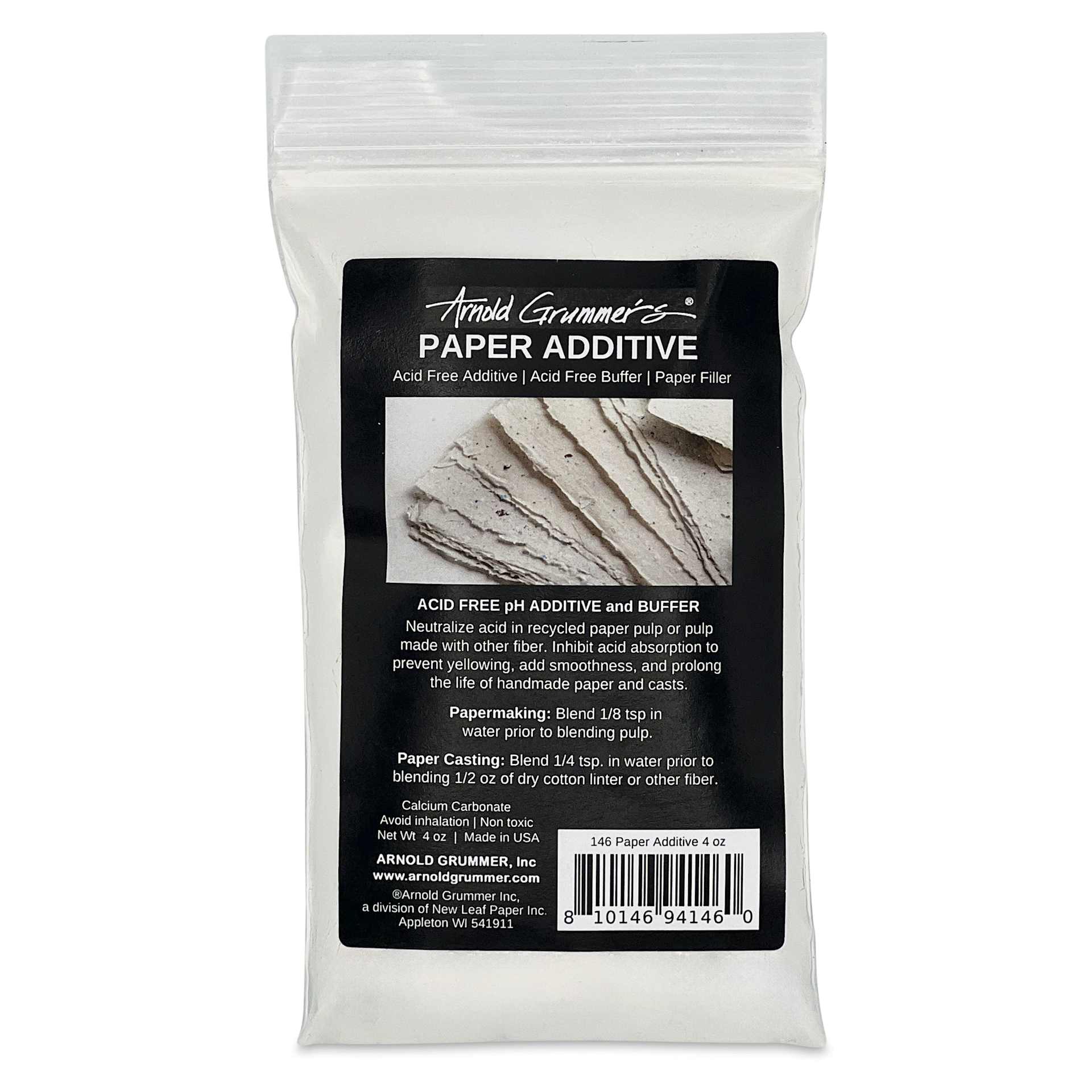 Arnold Grummer’s Acid Free Paper Additive, front of packaging