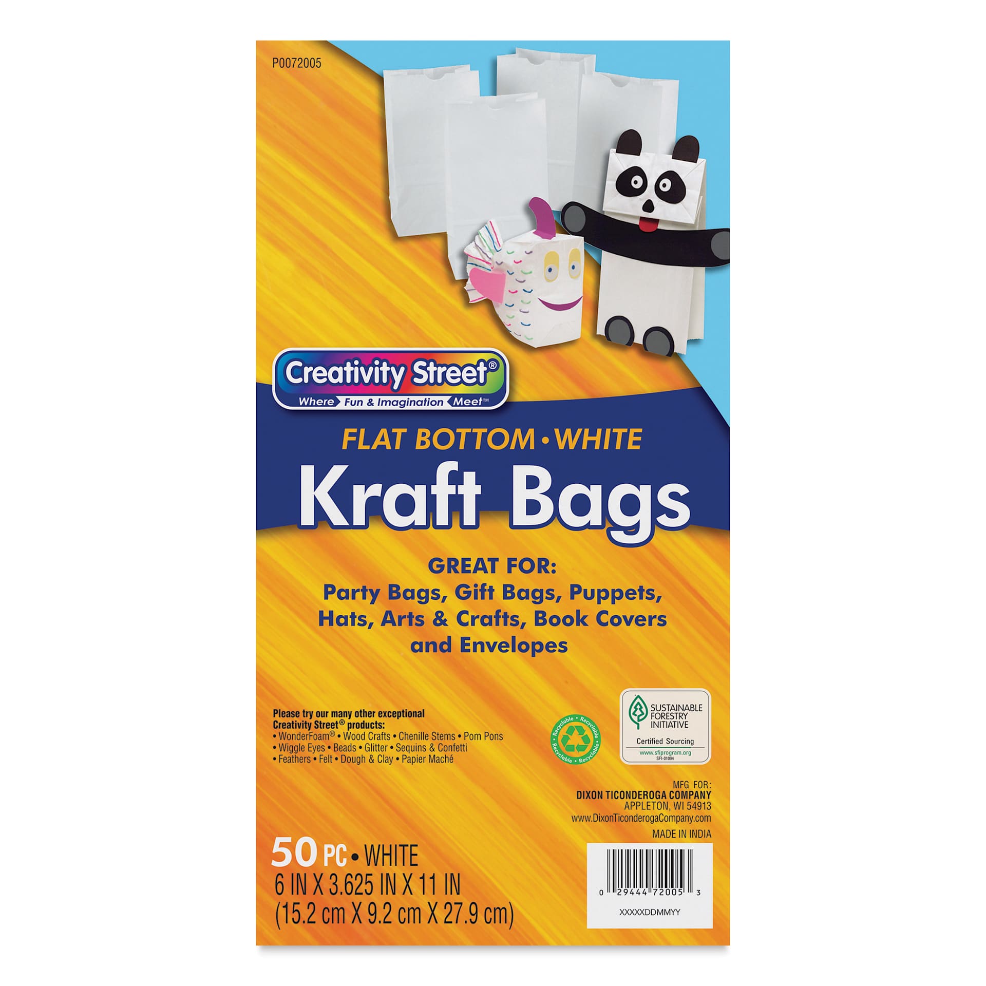 Creativity Street Kraft Bags - White, Pkg of 50, 6" L x 3-5/8" W x 11" H - front of packaging