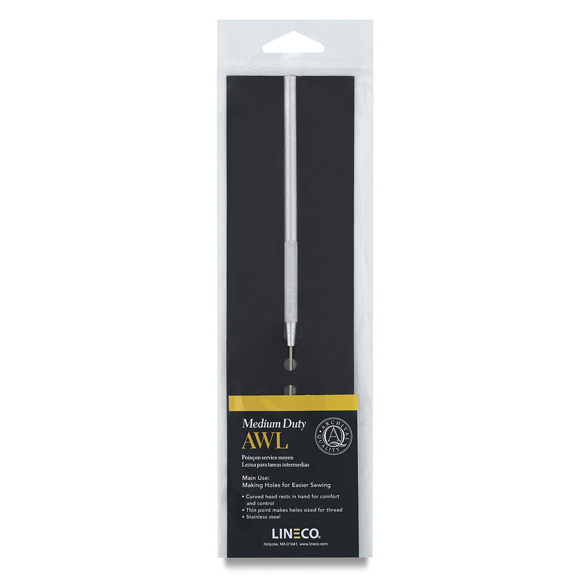 Lineco Medium Duty Straight Handle Metal Awl front of packaging