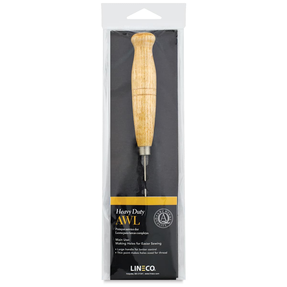  Lineco Heavy Duty Light Wood Handle Awl front of packaging